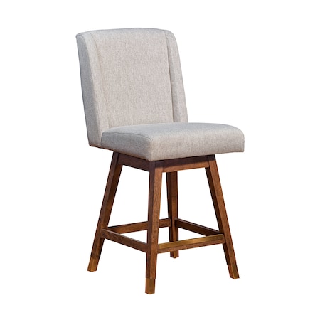 Armen Living Stancoste Swivel Counter Stool in Brown Oak Wood Finish with Taupe Fabric 840254332119